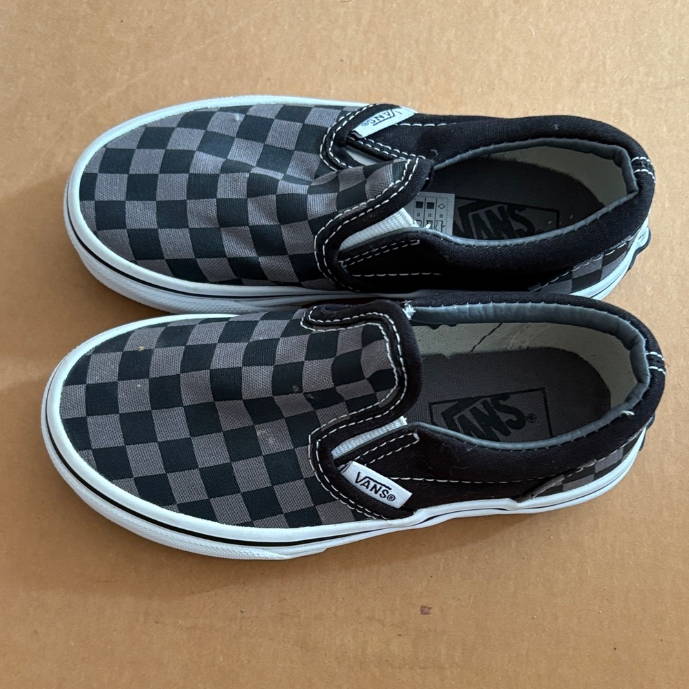 Vans Kids Black and Gray Checkered Slip-On Sneakers